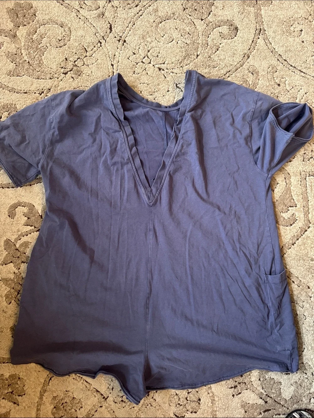 Free People Short Sleeve Romper in Dusty Blue